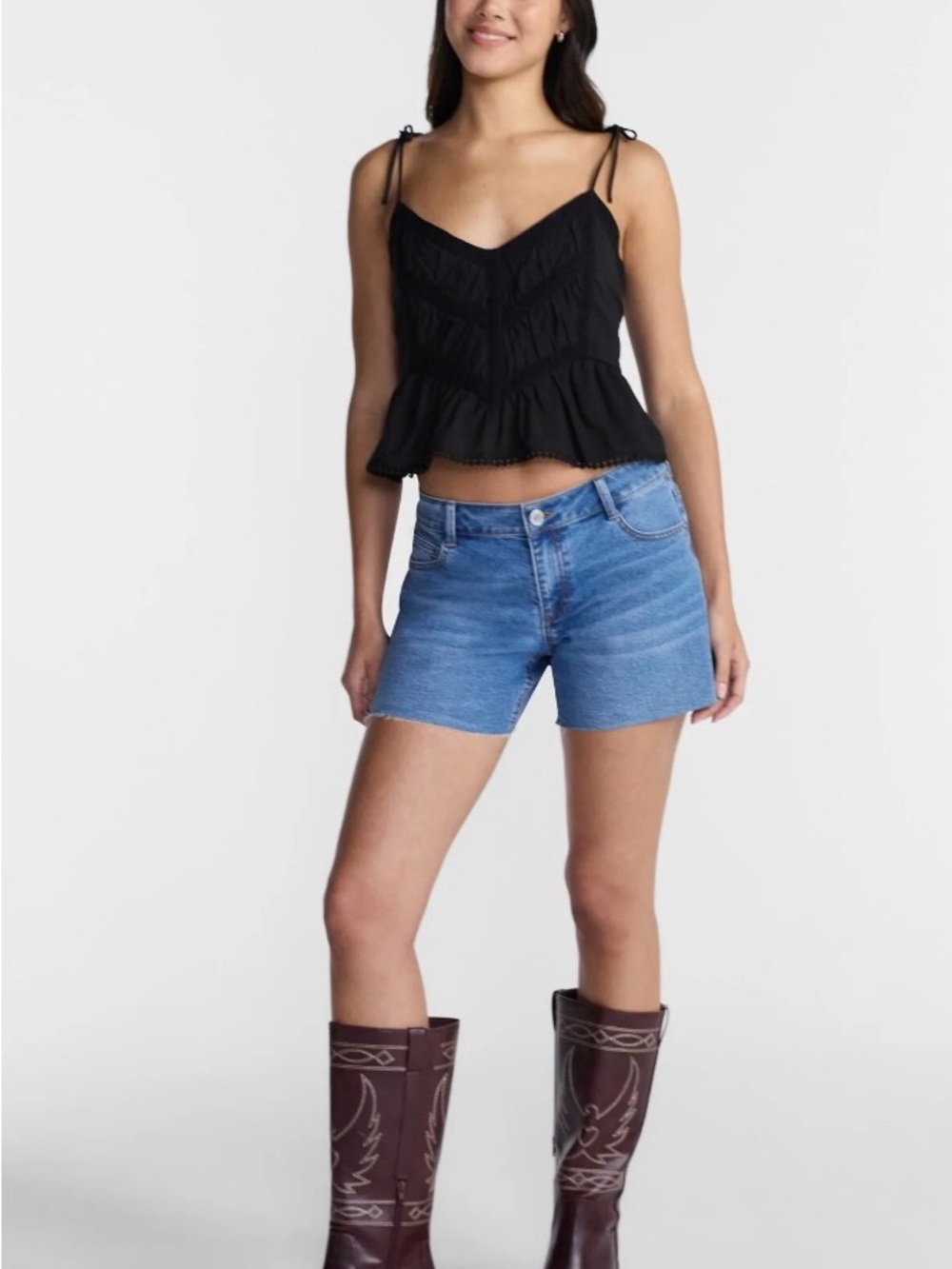NWT No boundaries Black Tie-Shoulder Ruffle Peplum Camisole Top